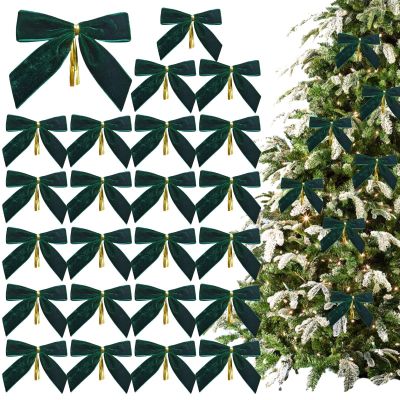 Eventerde 24-Piece Red Velvet Bows, 9 cm, for Christmas Tree Decor