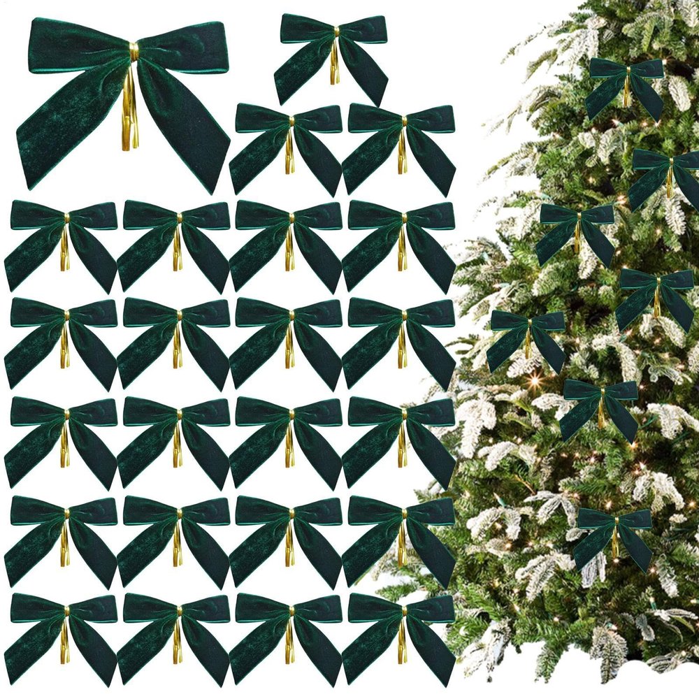 Eventerde 24-Piece Red Velvet Bows, 9 cm, for Christmas Tree Decor