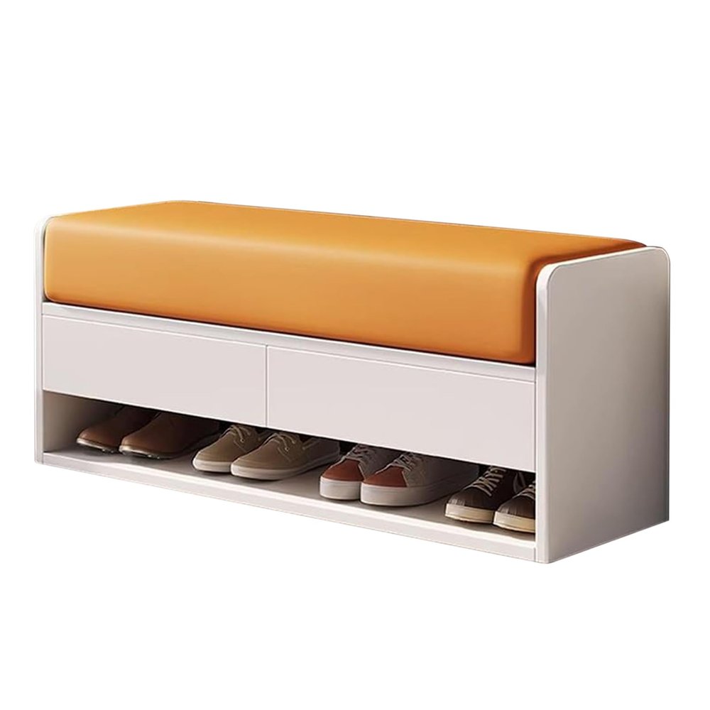 Entryway Shoe Storage Bench with Drawers, Orange