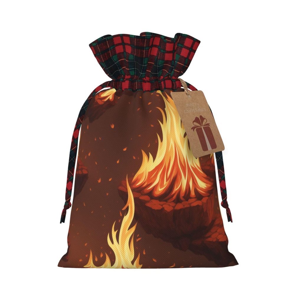 Christmas Gift Bags with Handles, Fire-Print Pattern