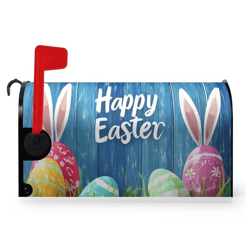 Dacawin Magnetic Easter Bunny Mailbox Cover, 53.3 x 65.5 cm, Blue