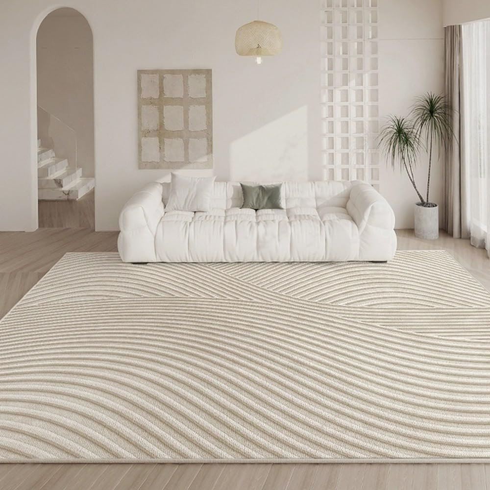 PIZZZENO Washable French-Style Cream Rug, Plush Large Area Rug, 160 x 230 cm