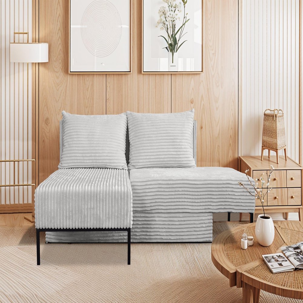 Kaiser Möbel MOOKA 4-in-1 Modular Corduroy Sleeper Sectional, Light Gray, Left-Facing