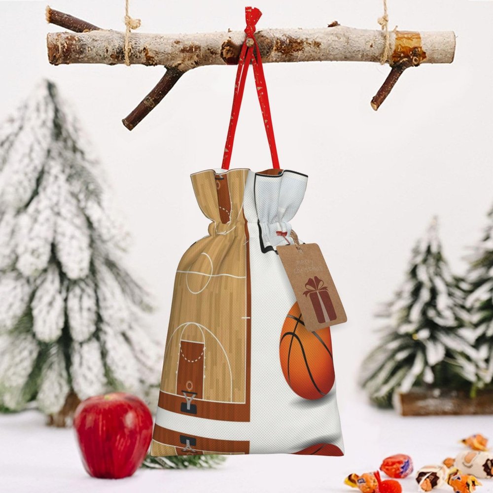 Basketball Court Drawstring Gift Bags, Santa Gift Bags, Bulk Pack