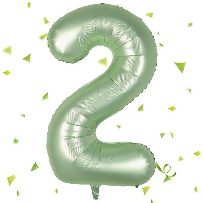 40-Inch Sage Green Number 2 Foil Balloon for Birthday Decorations
