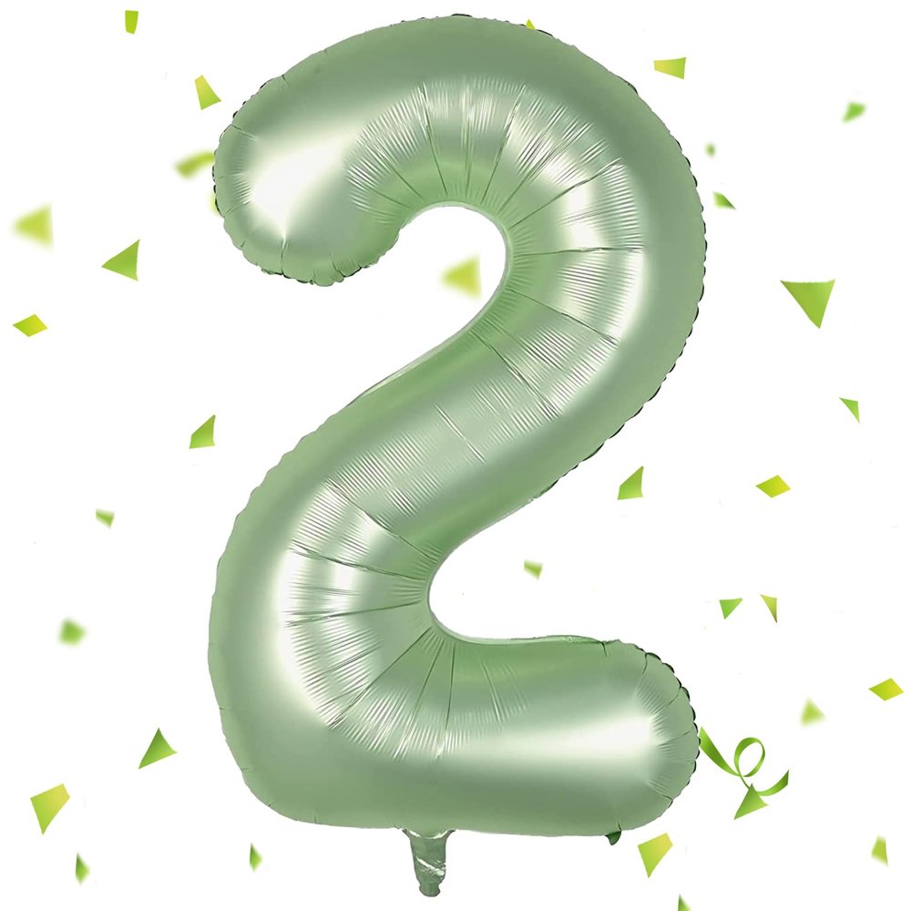 40-Inch Sage Green Number 2 Foil Balloon for Birthday Decorations