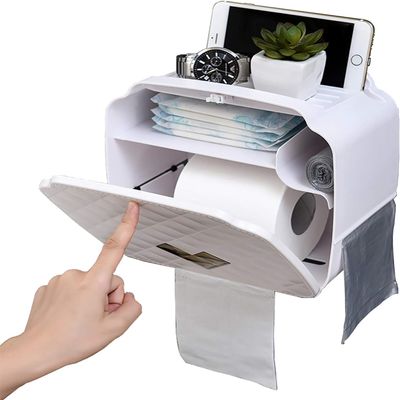 Freestanding Toilet Paper Holder, Multifunctional, Self-Adhesive, White