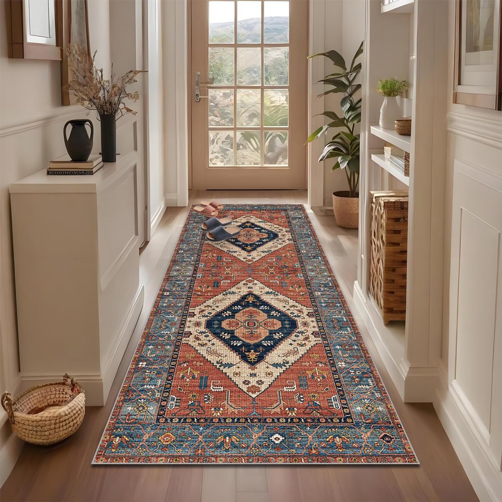 Long Hallway Runner Rug 70 x 230 cm, Non-Slip, Washable Vintage Kitchen Rug