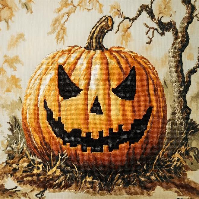 Wallphantom 11CT DIY Cross-Stitch Kit for Adults, Pumpkin Autumn Farm, 40 x 50 cm