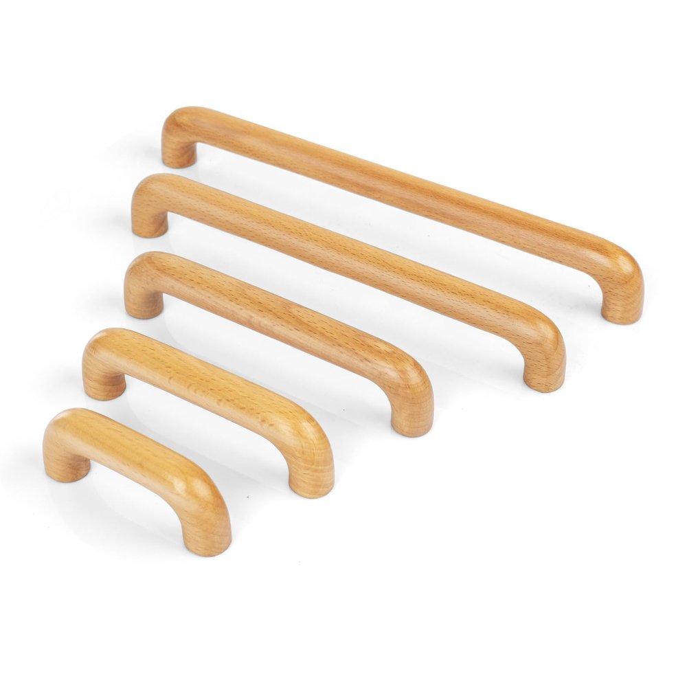 KOVNISE Solid Beech Wood Cabinet Handles, Natural Wood Color, Simple Style, 2-Pack, 128 mm
