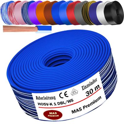 MAS Premium H05 V-K 1 mm Flexible Single-Core Wire, Dark Blue-White, 30 m