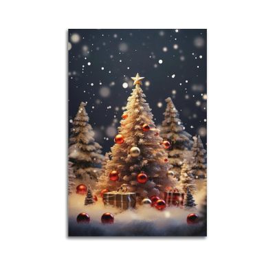 ZXJYMX Beautiful Retro Christmas Tree Poster, Canvas Wall Art Print, 30 x 45 cm