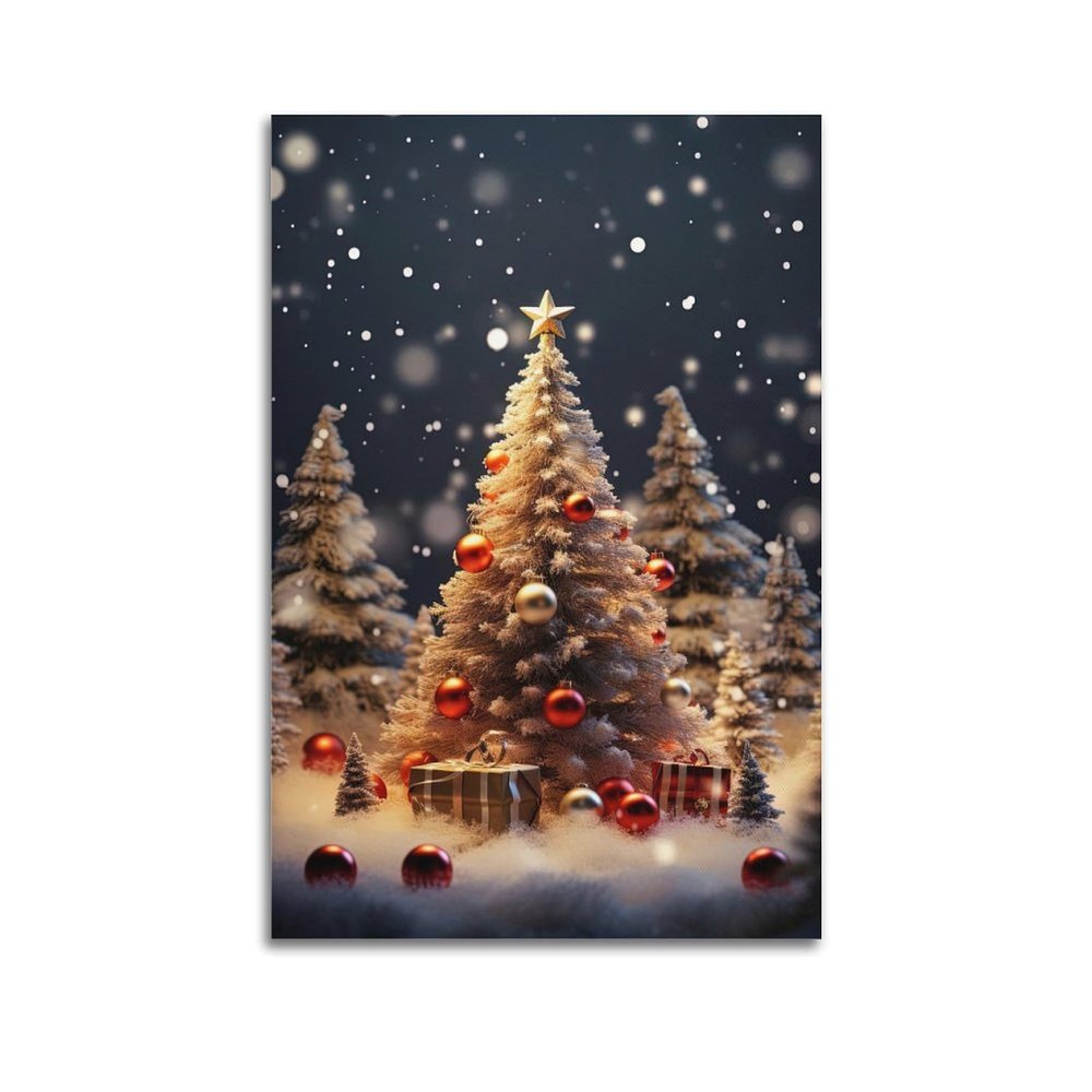 ZXJYMX Beautiful Retro Christmas Tree Poster, Canvas Wall Art Print, 30 x 45 cm