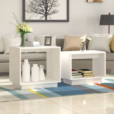Iiaky 2-Piece Nesting Tables, White Solid Pine, Living Room Side Tables