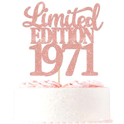 1971 Limited Edition 55th Birthday Glitter Cake Topper, Rose Gold