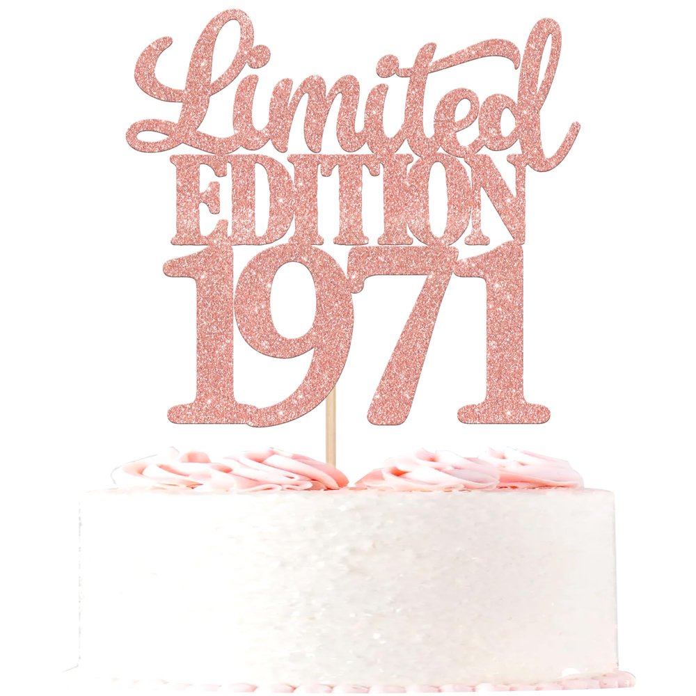 1971 Limited Edition 55th Birthday Glitter Cake Topper, Rose Gold