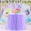 Tulle Table Skirt with LED Lights, Ruffled Tutu Design, Purple, 9 ft (2.75 x 0.77 m) view 3