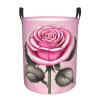 Beautiful Pink Rose Round Single-Layer Laundry Basket with Handles view 1