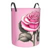 Beautiful Pink Rose Round Single-Layer Laundry Basket with Handles view 2