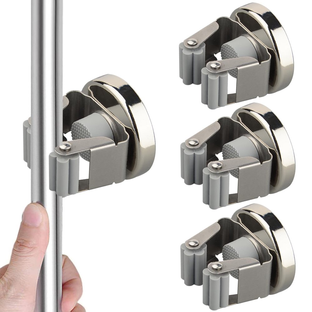 MUTUACTOR Heavy-Duty Magnetic Broom Holders, No-Drill Wall Mount, Pack of 4