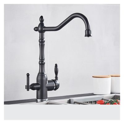 DPNABQOOQ Antique Brass Filtered Kitchen Faucet, Hot and Cold Mixer Tap, 360° Swivel, Black Chrome