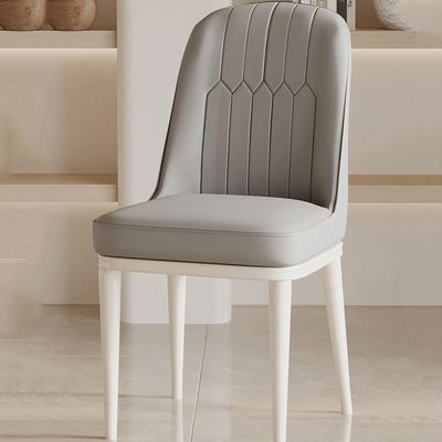Modern Leather Dining Chairs, Set of 4, Metal Legs, High Back, Cream