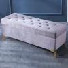 CHYOOP Luxurious Crystal-Button Velvet Storage Ottoman Bench, Light Gray, 60 x 42 x 45 cm view 1