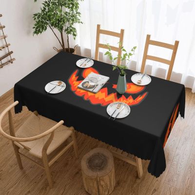 KINGWW Evil Pumpkin Face Grease-Resistant Tablecloth for Rectangular Tables