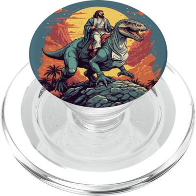 Jesus Riding a Space T-Rex Dinosaur Meme PopGrip for MagSafe