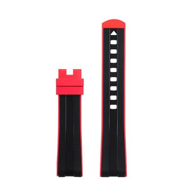 XMKT 20mm Curved-End Watch Band for Omega Seamaster 300, Dual-Color Soft Silicone Rubber Strap (Black/Red)