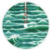 Ocean Green Wave Surf 01 Christmas Tree Skirt with Thick Pom-Pom Trim view 1