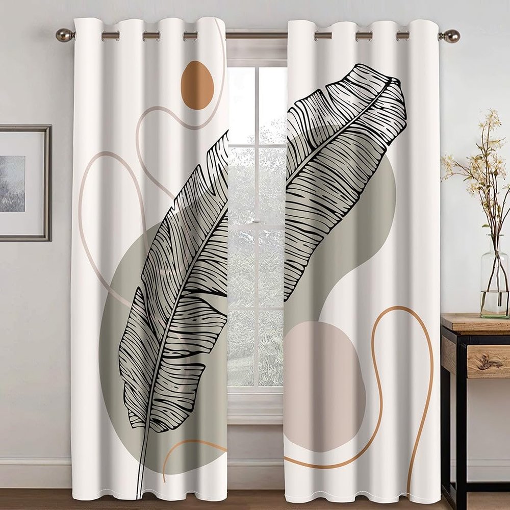 BSYYZQC Feather Blackout Curtains, Abstract Noise-Reducing Polyester Curtains, 2-Piece Set, 260 x 140 cm (H x W)