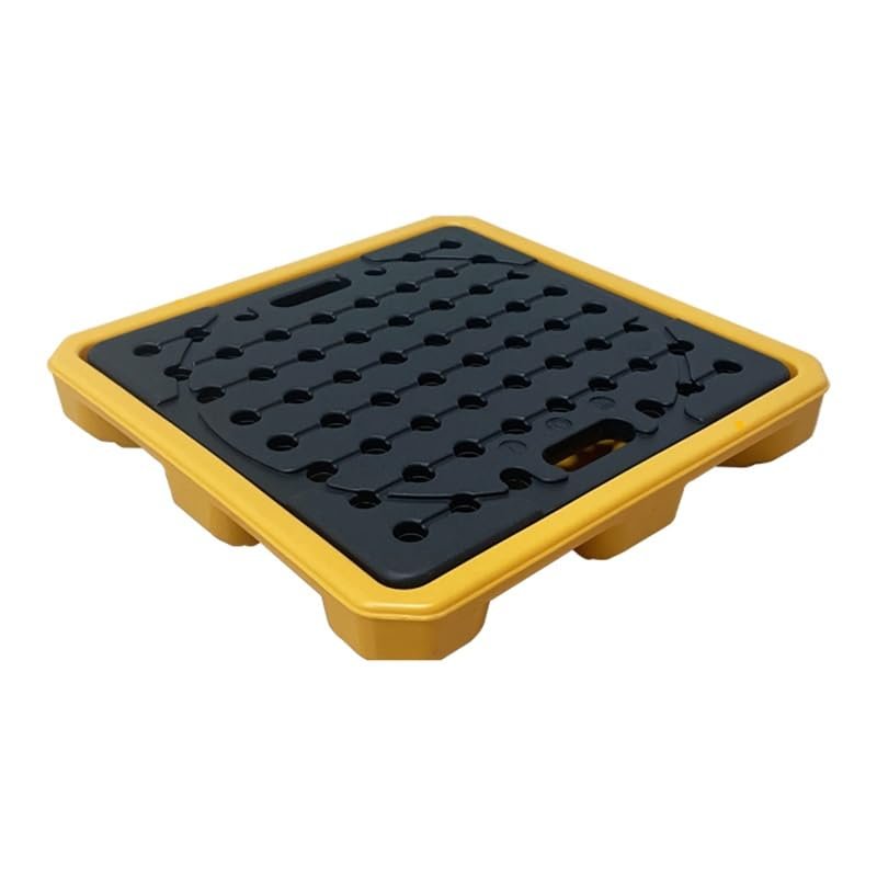Generic Spill-Containment Platform for 1/2 Barrels, Modular Industrial Spill Pallet with Drain, Stackable Safety Tray, Removable Grate, Yellow, 2-Pack, 61 x 61 cm