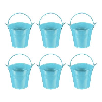 PATIKIL 6-Pack Small Colorful Metal Buckets, 5 x 7 x 6 cm, Mini Galvanized Iron Buckets with Handles for Crafts, Party Favors and Decoration, Blue