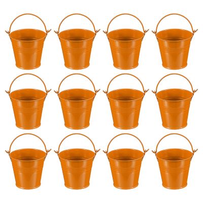 PATIKIL 12-Pack 2.7 x 1.9 x 2.3 in Mini Orange Metal Buckets with Handles