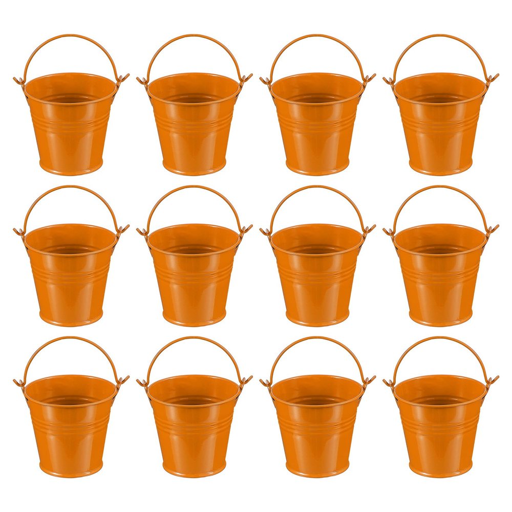 PATIKIL 12-Pack 2.7 x 1.9 x 2.3 in Mini Orange Metal Buckets with Handles