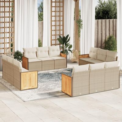12-Piece Beige Poly Rattan Garden Sofa Set with Cushions