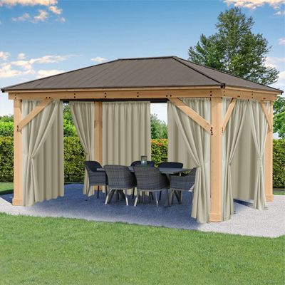 HolidayIdeas Waterproof Patio Curtains with Rod Pocket, 4 Panels, UV Blocking and Privacy, Weather-Resistant, for Gazebos, Porches, Balconies, Apartments and Sliding Glass Doors, Taupe, 137 x 244 cm