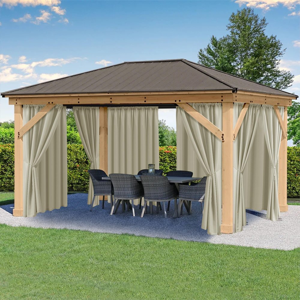 HolidayIdeas Waterproof Patio Curtains with Rod Pocket, 4 Panels, UV Blocking and Privacy, Weather-Resistant, for Gazebos, Porches, Balconies, Apartments and Sliding Glass Doors, Taupe, 137 x 244 cm