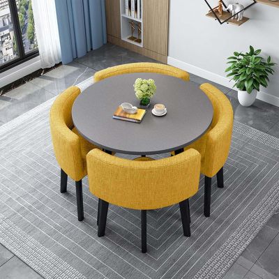 Round Dining Table Set with 4 Chairs, Wood Kitchen Table Set for 4