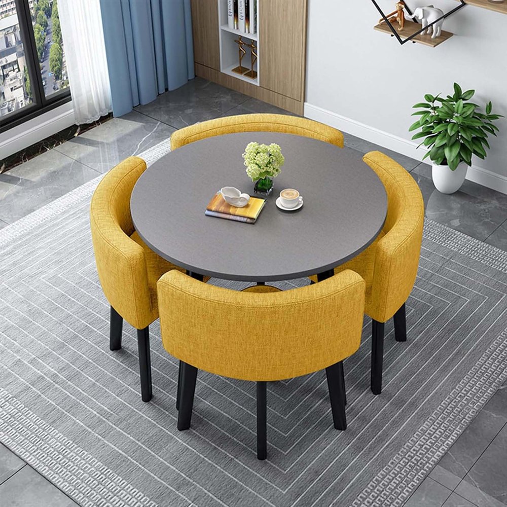 Round Dining Table Set with 4 Chairs, Wood Kitchen Table Set for 4