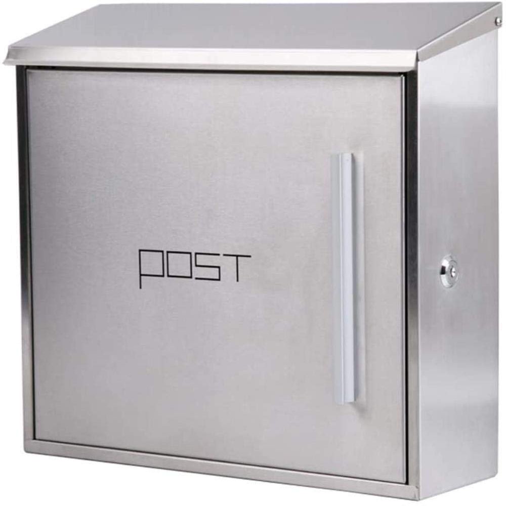 ASerZenith European Outdoor Wall-Mounted Mailbox, Weather-Resistant Stainless Steel Box, 36.5 × 9.6 × 37 cm