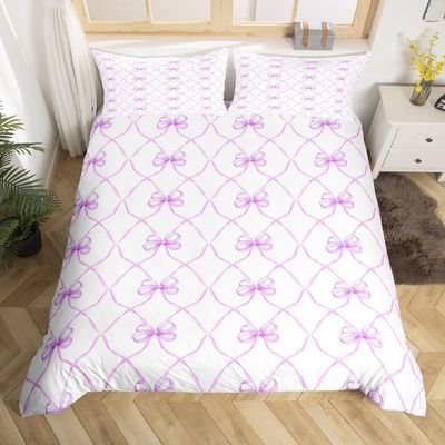 Homewish Bowknot Duvet Cover Set, Purple, 220 x 240 cm