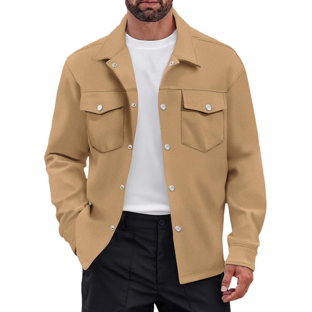 Foweknow Men's Solid Slim-Fit Cardigan Jacket, Long-Sleeve Notched-Collar Coat
