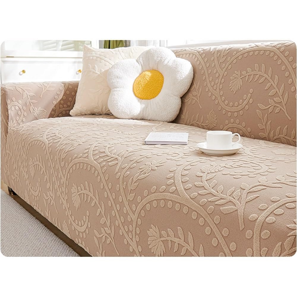ZYHBBGXFC-XM Sofa Cover for 1-, 2-, 3-, 4-, and 5-Seater Sofas, Thick Velvet Furniture Protector, Solid Brown, 5-Seater 120–142 in