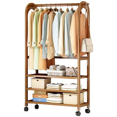 Wooden Garment Rack with 3-Tier Shelves and 4 Casters