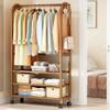 Wooden Garment Rack with 3-Tier Shelves and 4 Casters view 2