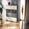 Vladon Bari V3 Sideboard with 2 Glass Doors and RGB Lighting, Anthracite Matte/Cream High-Gloss view 2