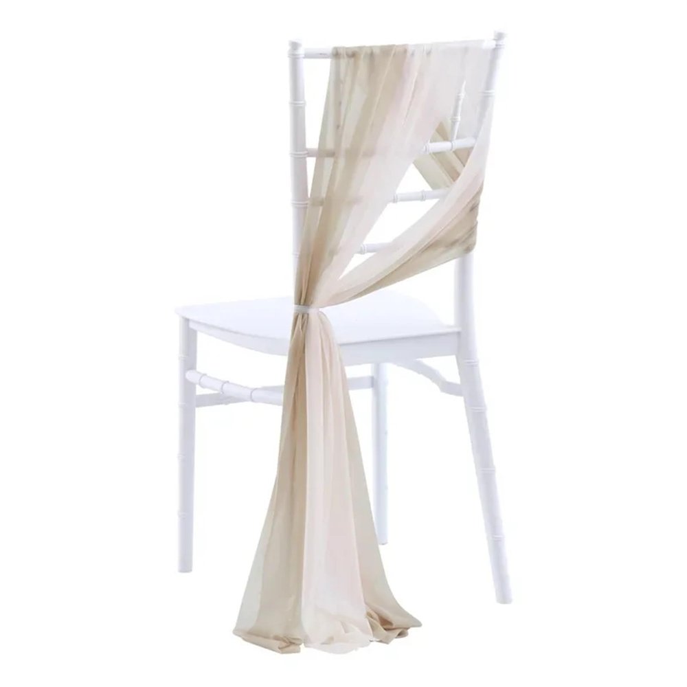 HEUchuan Chiffon Chair Sashes, 10/50 Pieces, 17 x 250 cm, Beige and White