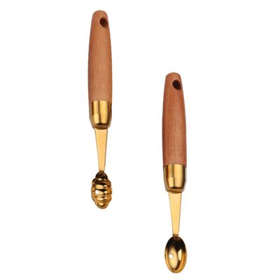 OFFSCH 2-Piece Melon Baller Set, Stainless Steel Fruit Spoons with Wooden Handles